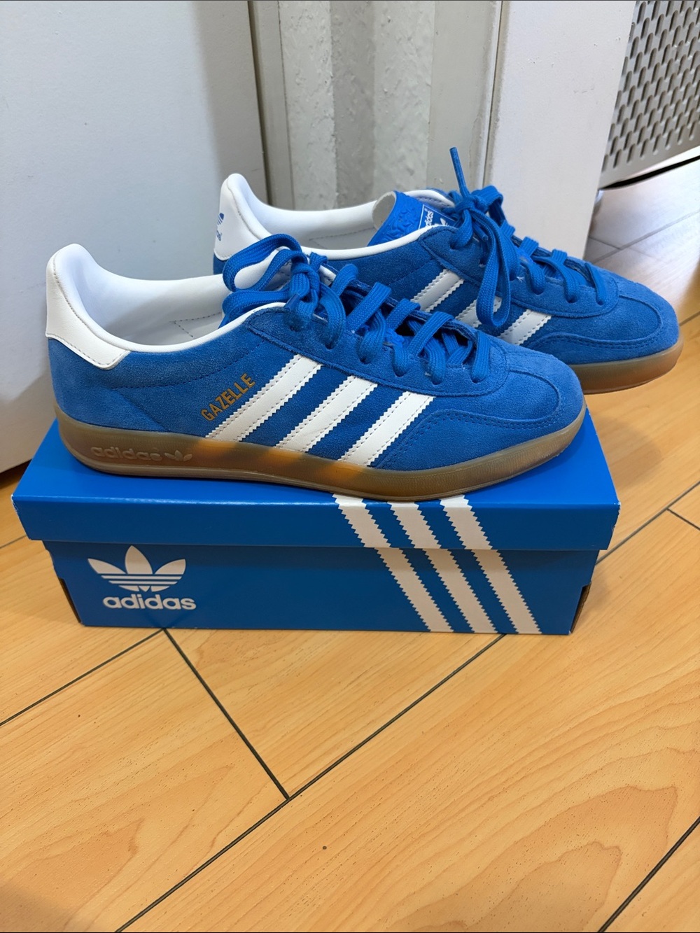 adidas Gazelle Sneakers in Royal Blue and White with Gum Sole